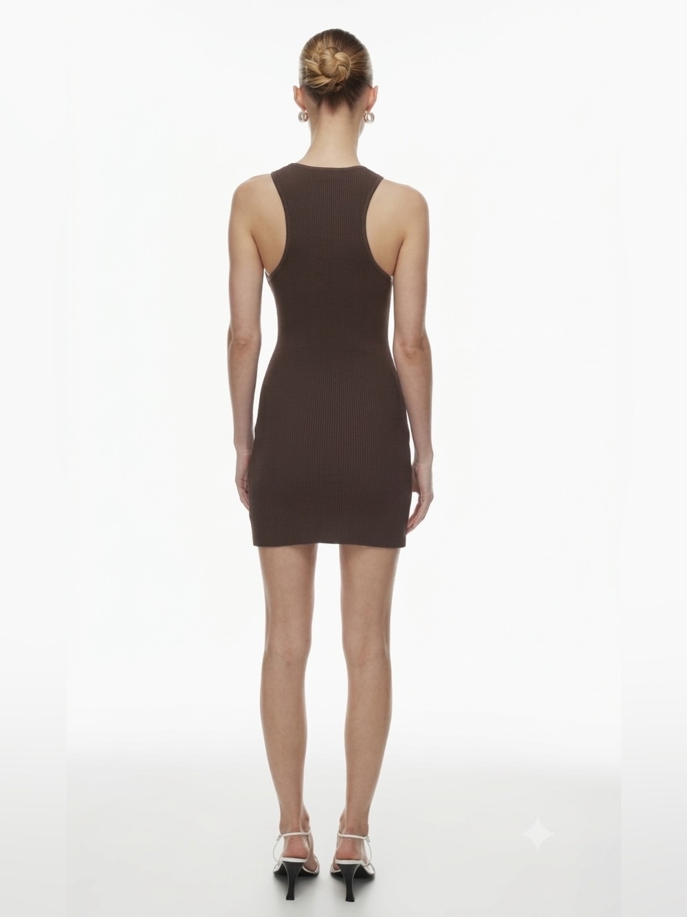 Aritzia Babaton Sculpt Ribbed Knit Racer Mini Dress in Rich Mocha Brown Size XS - Picture 3 of 11